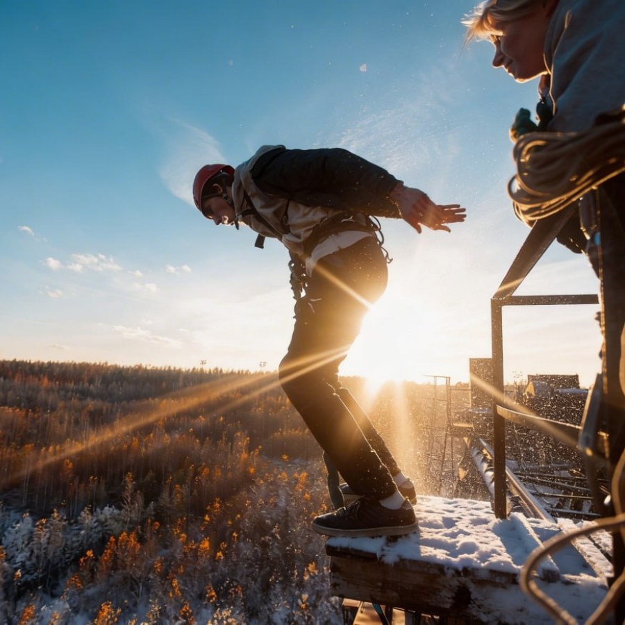 Прыжок с верёвкой с крана